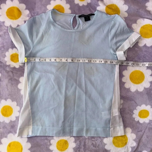 French Connection Women's Color Block Blue & White Mixed Media Shirt Sz S - Picture 5 of 6